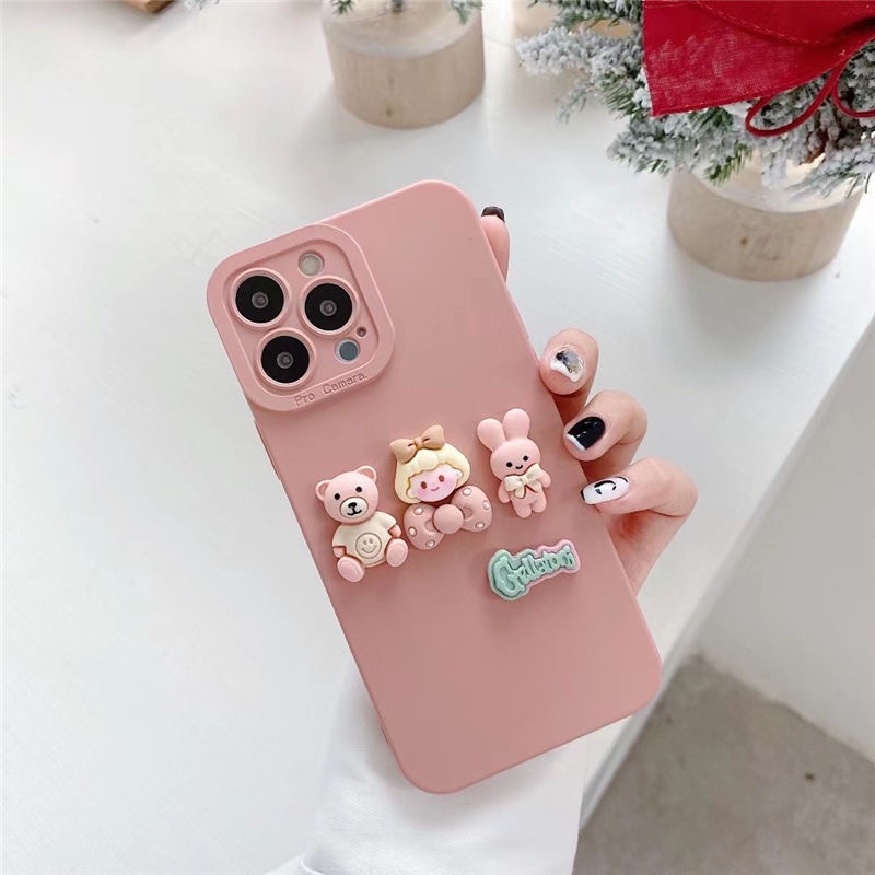 Ốp lưng điện thoại cạnh vuông gắn charm gấu  iphone  7plus x xsmax 11 11promax 12 12pro 12promax 13 13pro 13promax DT13