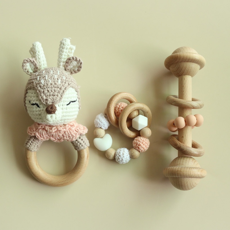 Set 4 Vòng Đeo Tay / Núm Vú Giả / Lục Lạc Dạng Chuỗi Xích Làm Dịu Mọc Răng Cho Bé Sơ Sinh