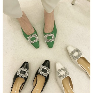 Giày Sục (Mules) mũi vuông kết hợp charm đá vuông siêu sáng chuẩn xịn size 35 đến 39 - Toffly Shoes