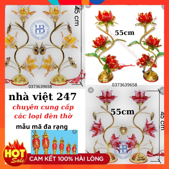 Bộ 2 Cây Đèn Thờ Thủy Tinh Pha Lê Cao Cấp 45-55cm- Họa Tiết Hoa Tuy luýp