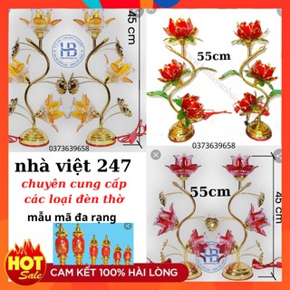 Bộ 2 Cây Đèn Thờ Thủy Tinh Pha Lê Cao Cấp 45-55cm- Họa Tiết Hoa Tuy luýp