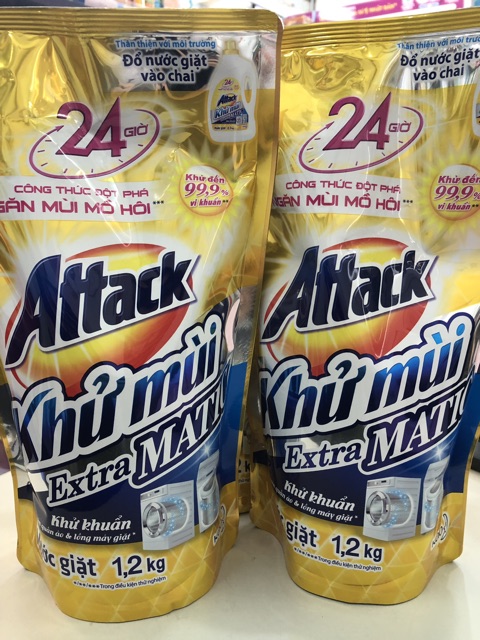 Túi nước giặt khử mùi Attack Extra MATIC Vàng 1200g - Mẫu mới