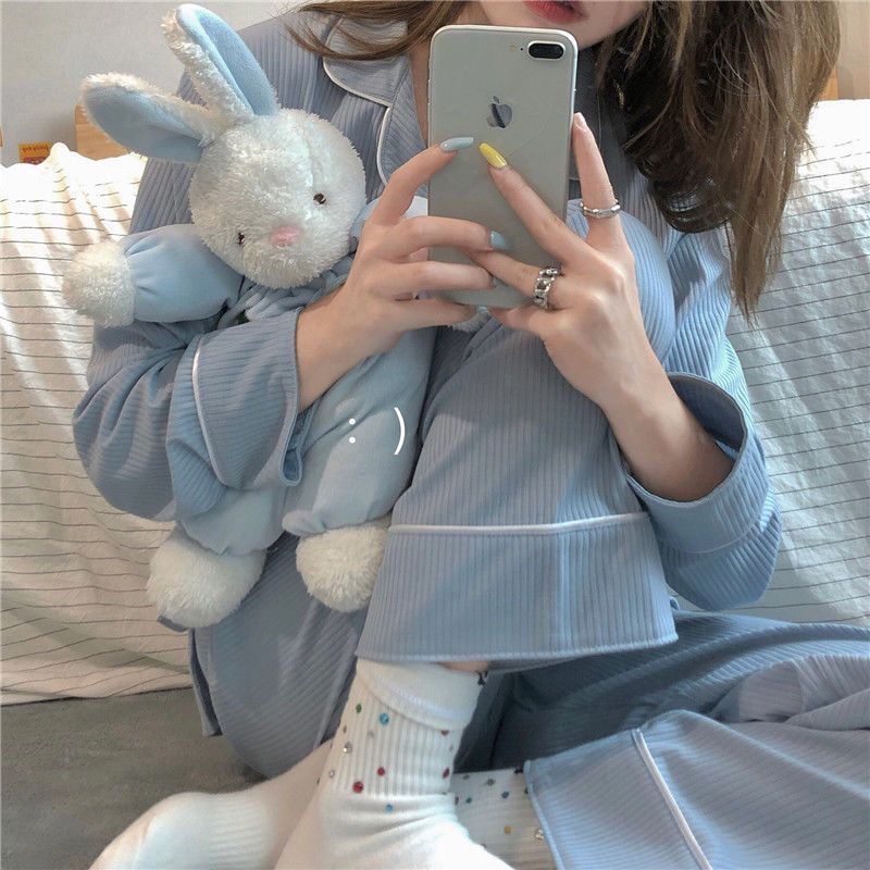 Bộ đồ ngủ bằng cotton thời trang Hàn Quốc đơn giản cho nữ