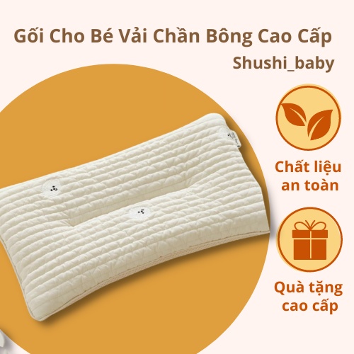 Gối Cho Bé Thêu Gấu Vải Chần Bông Mềm Mịn Phong Cách Chezbebe Siêu Xinh