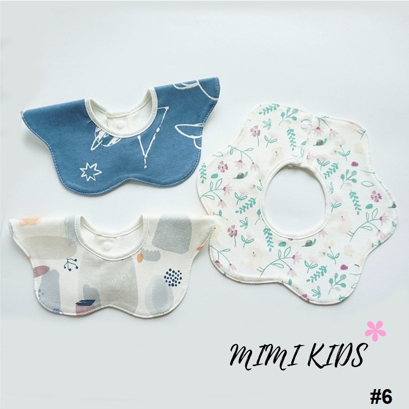 Set 3 yếm cổ tròn cánh hoa Cotton mềm mại dễ thương Mimi Kids cho bé YC06