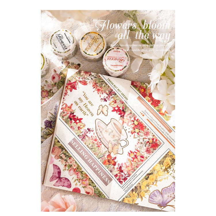 Băng Keo Washi DIY In Họa Tiết Cây 30*350mm Trang Trí Sổ Tay Phong Cách Retro