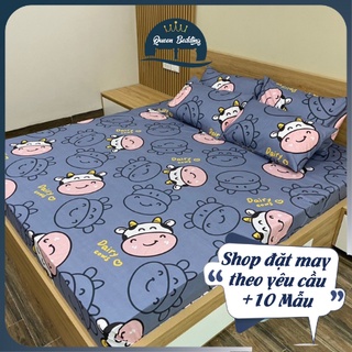 Bộ Ga Trải Giường Chất Liệu Cotton Poly, Họa Tiết Bò Sữa Đáng Yêu, Tươi Sáng, Trẻ Trung
