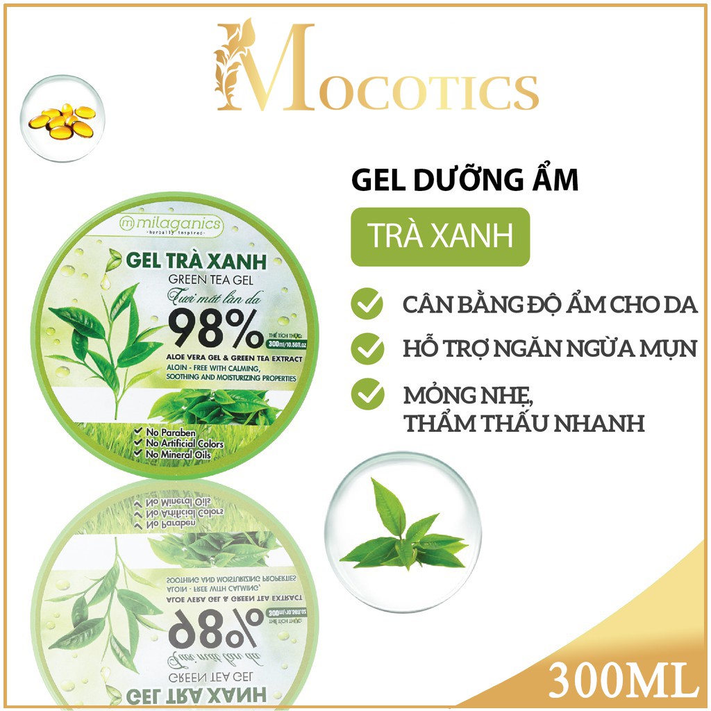 Gel Trà Xanh Tươi Mát Làn Da Milaganics 300ml (hũ)