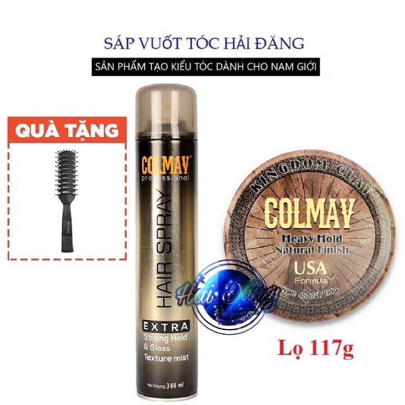 [COMBO] [CHÍNH HÃNG 100%] Sáp Vuốt Tóc Colmav Clay Kingdom + Gôm Colmav 360ml + Tặng Lược