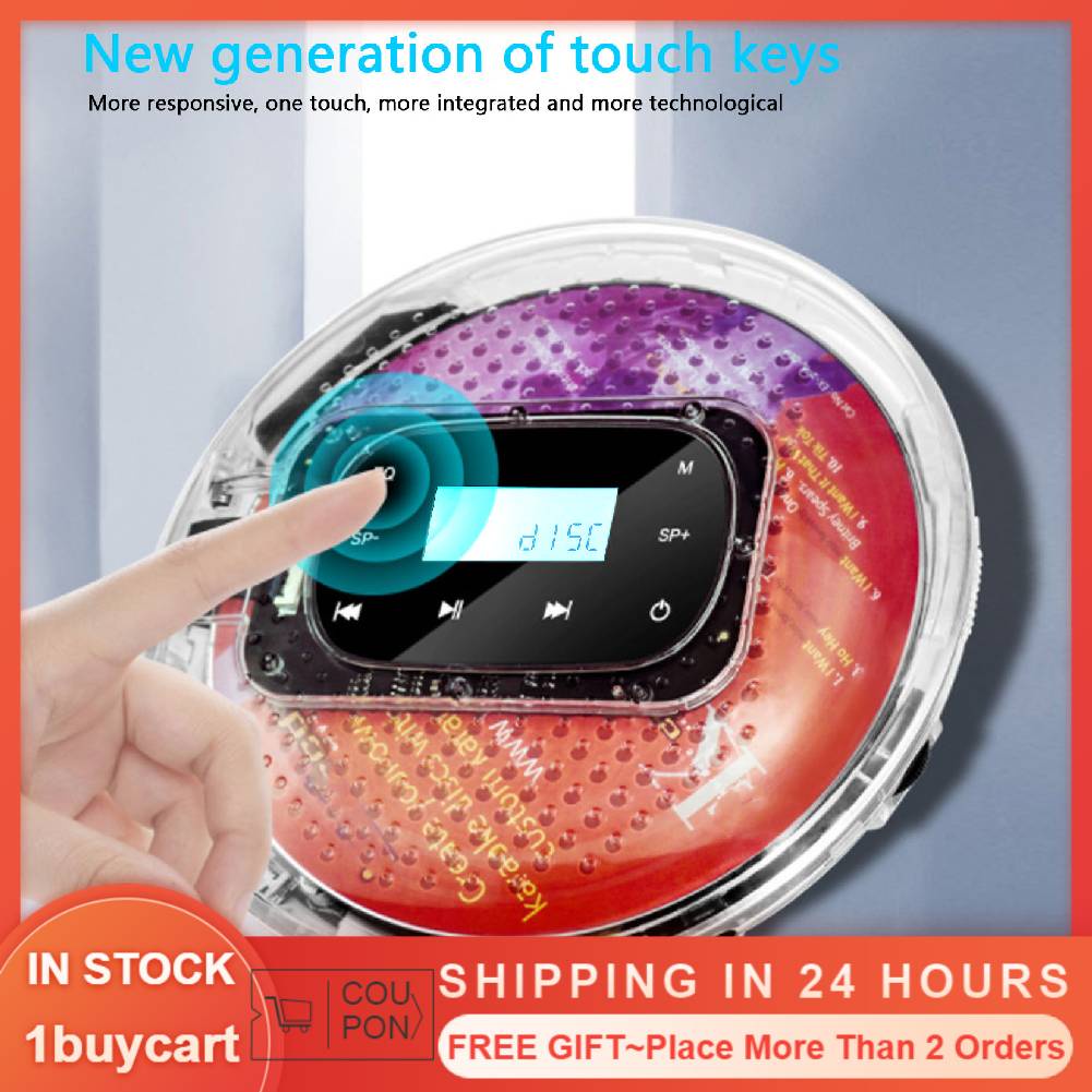 1buycart Portable CD Player Multifunction USB C Rechargeable Car with Earphones for Home Travel
