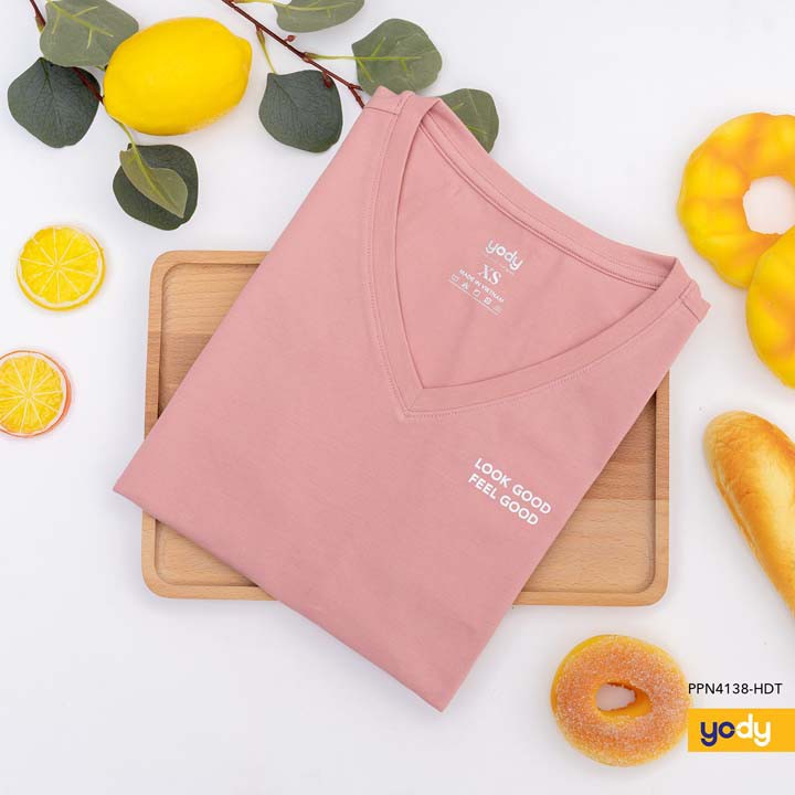 Áo thun nữ cổ tim trơn basic cotton YODY CHÍNH HÃNG - PPN4138 | BigBuy360 - bigbuy360.vn