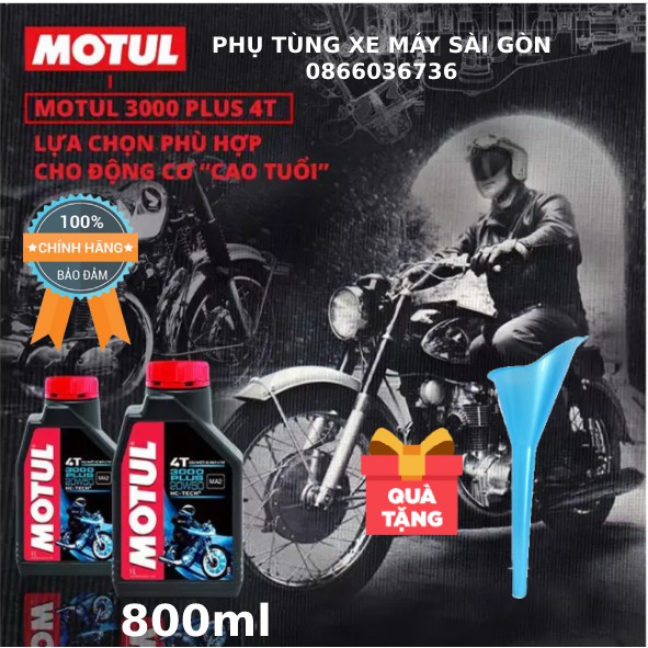 Nhớt Motul 3000 Plus 4T 20w50 800ml dành cho xe số, tay côn - Tặng phễu thay nhớt