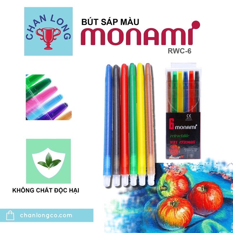 Vĩ sáp màu xoay vặn 6 màu Monami Hàn Quốc.