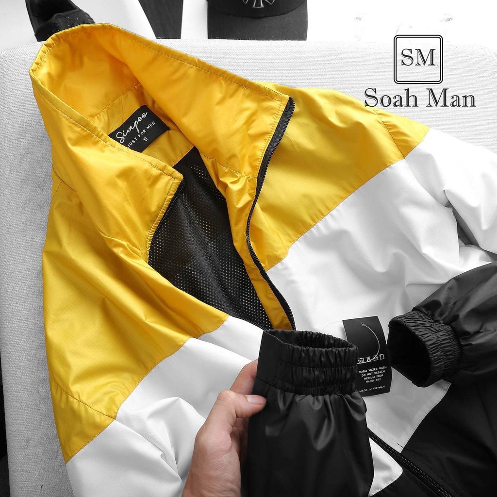 Áo khoác dù thoáng mát 2 lớp cao cấp chống nước, chống nắng, chống tia UV Triple Color AOS03 Vàng Trắng Đen