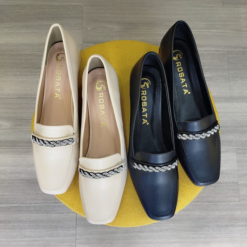 [ẢNH THẬT-FREESHIP] Giày mọi nữ, da lì cao cấp ROSATA RO319 - Đen, Kem - HÀNG VIỆT NAM - BKSTORE | BigBuy360 - bigbuy360.vn