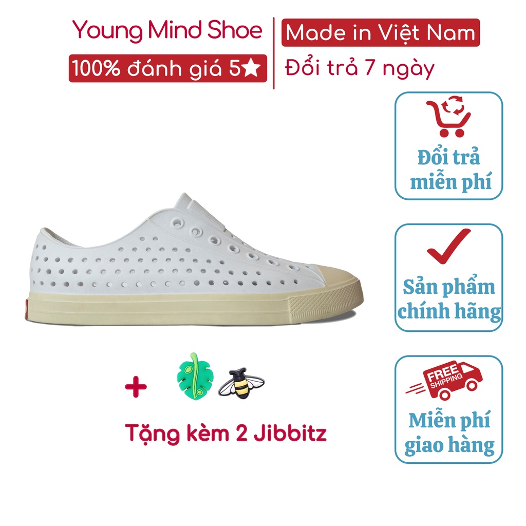 Giày Nhựa Young Mind Unisex Siêu Nhẹ Đi Mưa, Đi Biển, Đi Bộ Đế Cao Su Chống Trơn Trượt Xuất Xứ Việt Nam Màu Trắng