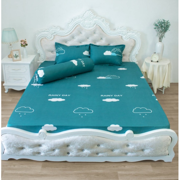 Bộ ga gối gồm 1 ga chun 2 vỏ gối nằm-vải poly cotton hàng đẹp full size ga giường