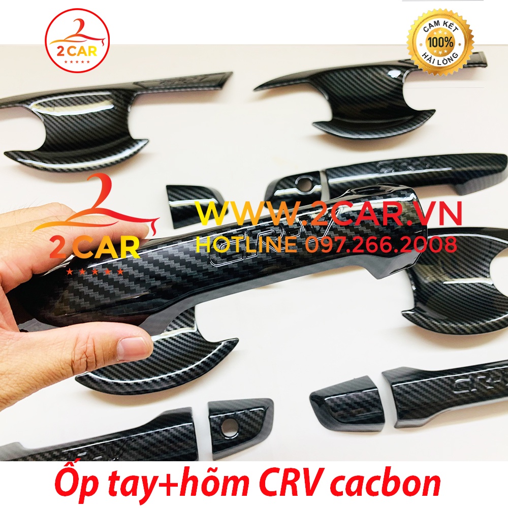 Ốp tay nắm, hõm cửa cacbon xe CRV 2018-2019-2020-2021-2022 vân CACBON cao cấp
