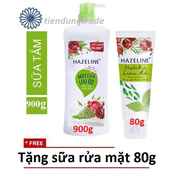 [QUÀ] Sữa Tắm Hazeline 900 dưỡng trắng Matcha & Lựu Đỏ TẶNG 1 khăn tắm