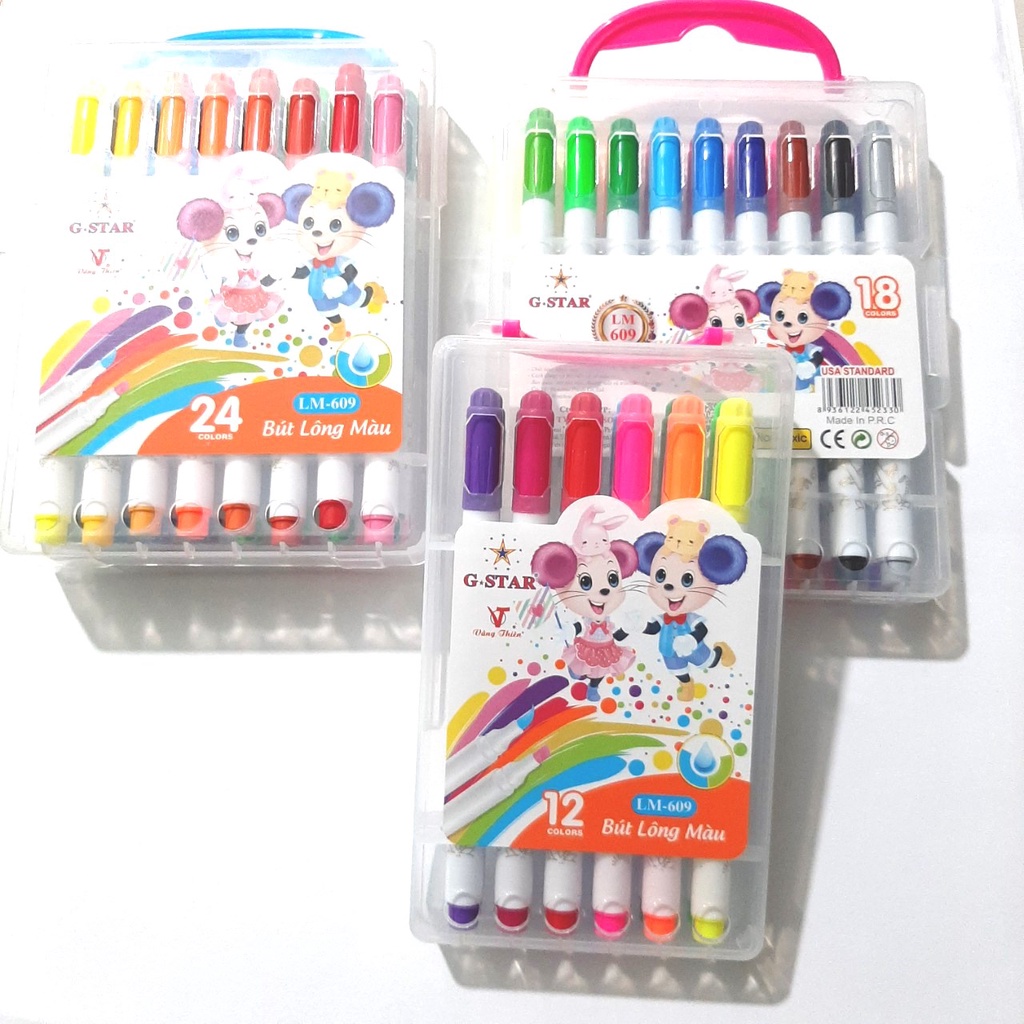 Hộp bút lông màu GSTAR 609 - Hộp nhựa 12/18/24 màu
