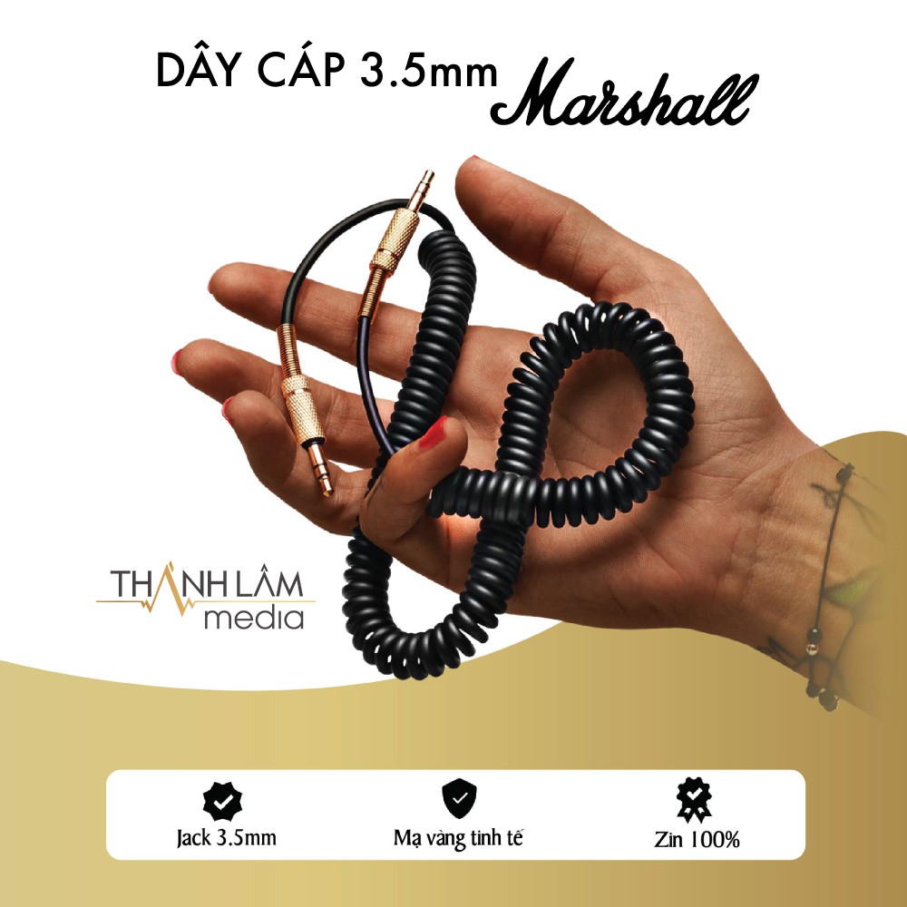 Cáp Âm Thanh Marshall Jack 3.5mm - Dây cáp mạ vàng Marshall chính hãng ZIN - nghe nhạc hoàn hảo hơn