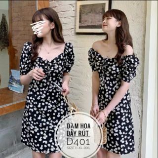 Bigsize Đầm hoa cúc dây rút D401