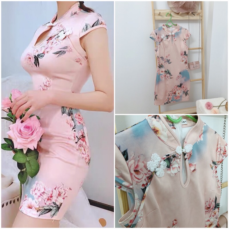 Đầm hoa sườn xám họa tiết trendy