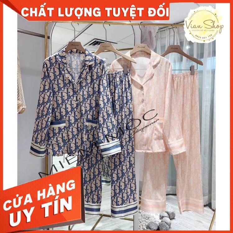 Bộ pijama, đồ bộ ngủ lụa gấm cao cấp mềm mịn, không xù,hoạ tiết chữ sang chảnh, độc lạ | BigBuy360 - bigbuy360.vn