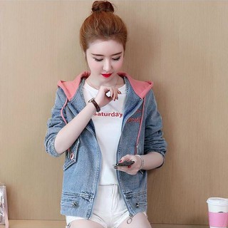 Áo khoác jean nón trùm phối màu