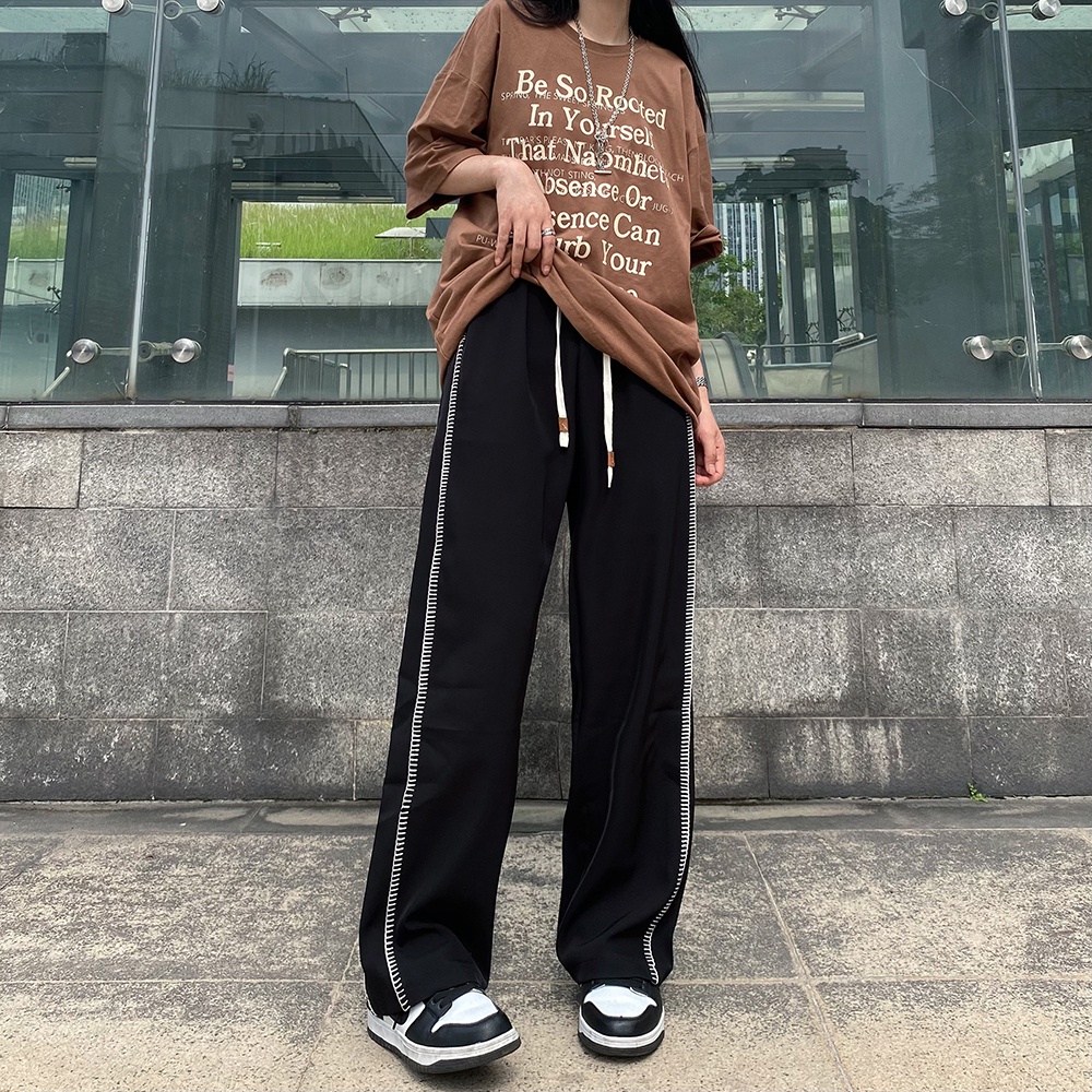 Quần Thể Thao Ống Rộng Lưng Cao Phong Cách retro Mỹ Cho Nữ