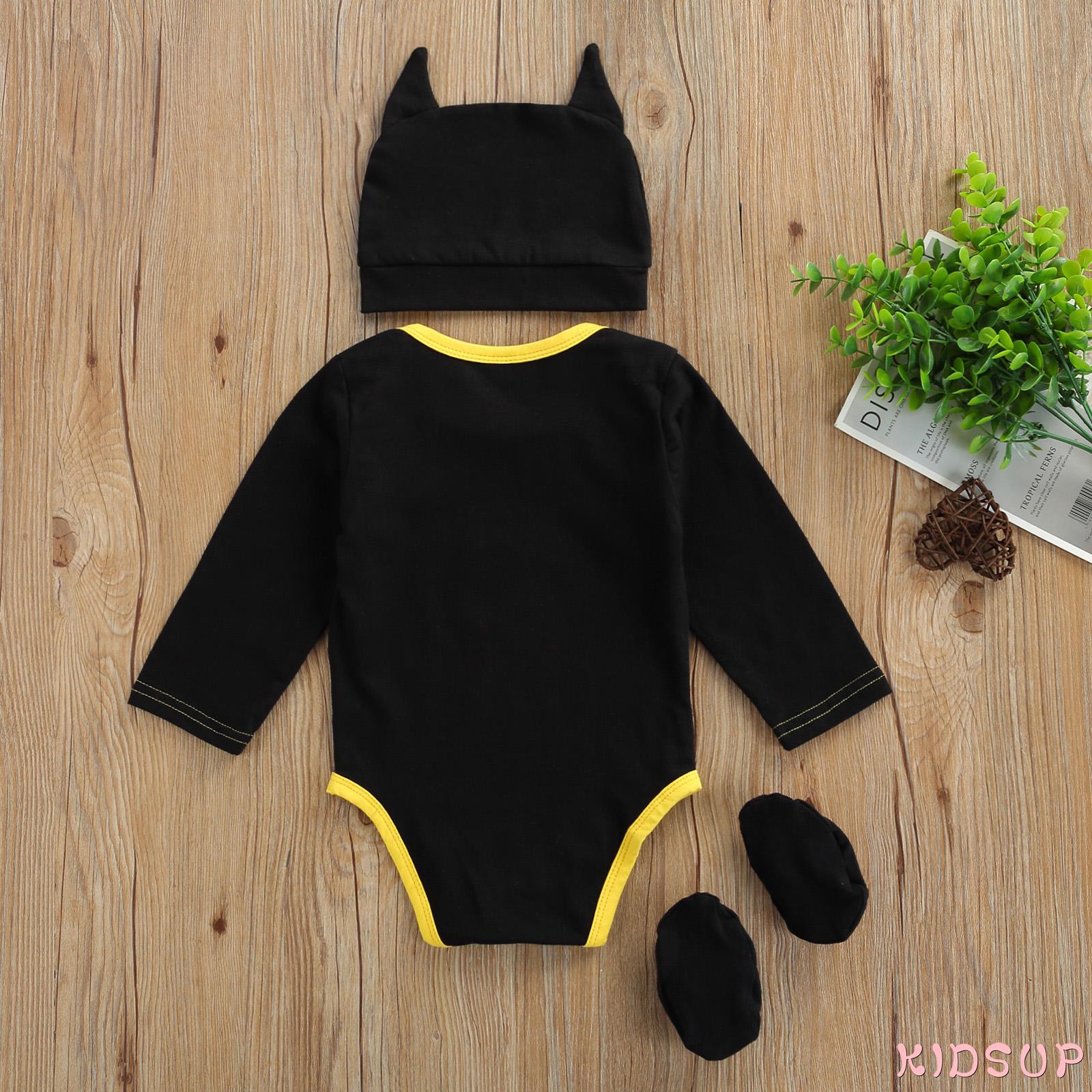 Bộ Jumpsuit Tay Ngắn Cổ Tròn Màu Đen + Mũ + Vớ Dễ Thương Cho Bé Trai