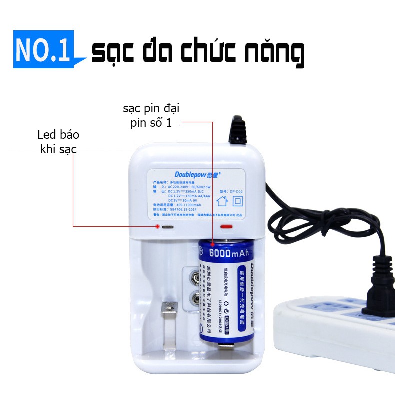 Bộ sạc pin đại, tiểu đa năng (D,C, AA, AAA, 9V, số 1, 2) Doublepow - DP-D02