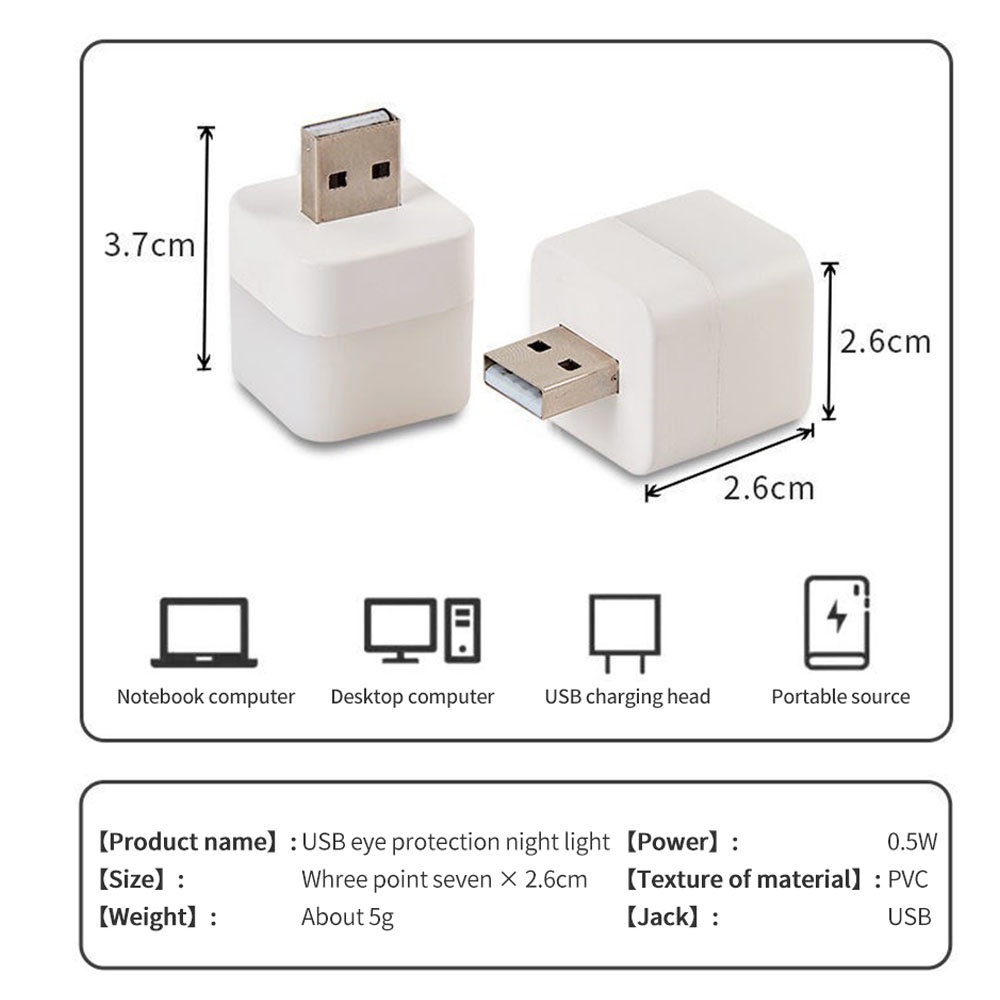 1 Đèn LED Vuông Mini Bảo Vệ Mắt Khi Đọc Sách / Sạc Máy Tính Cổng USB