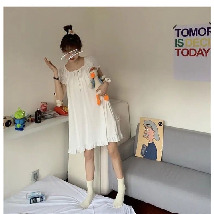 Đầm bận nhà phong cách công chúa trắng thơ mộng hàn quốc xuân hè thu BK06