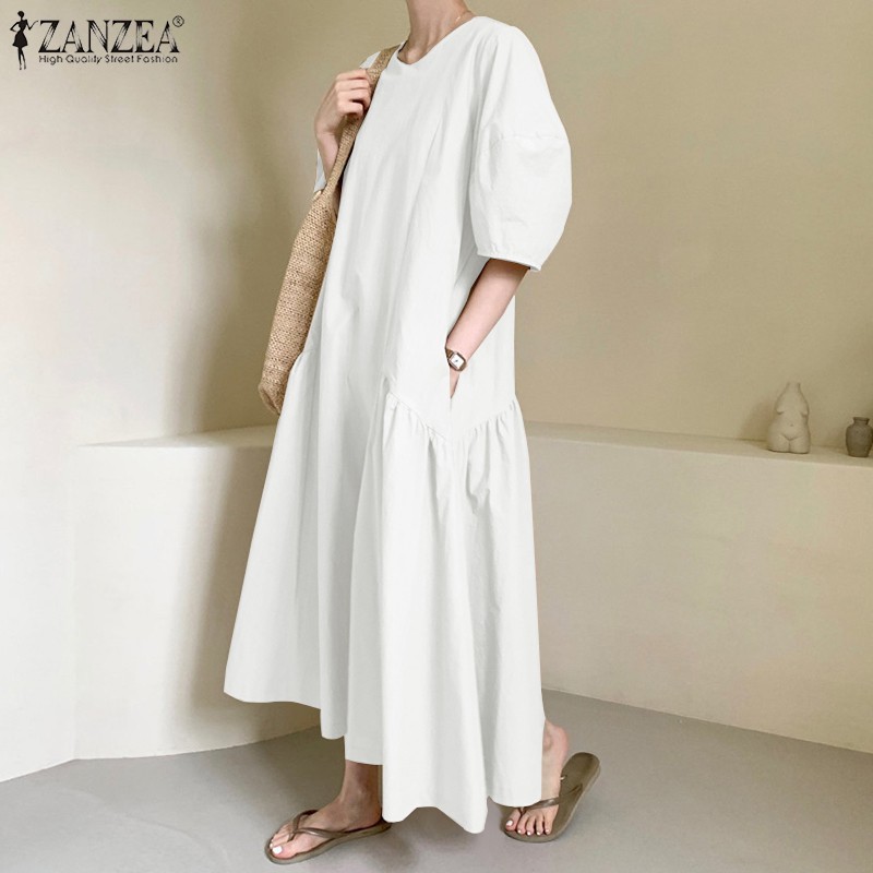 ZANZEA Đầm Tay Lỡ Cổ Tròn Dáng Dài Phong Cách Hàn quốc Thời Trang Nữ | BigBuy360 - bigbuy360.vn