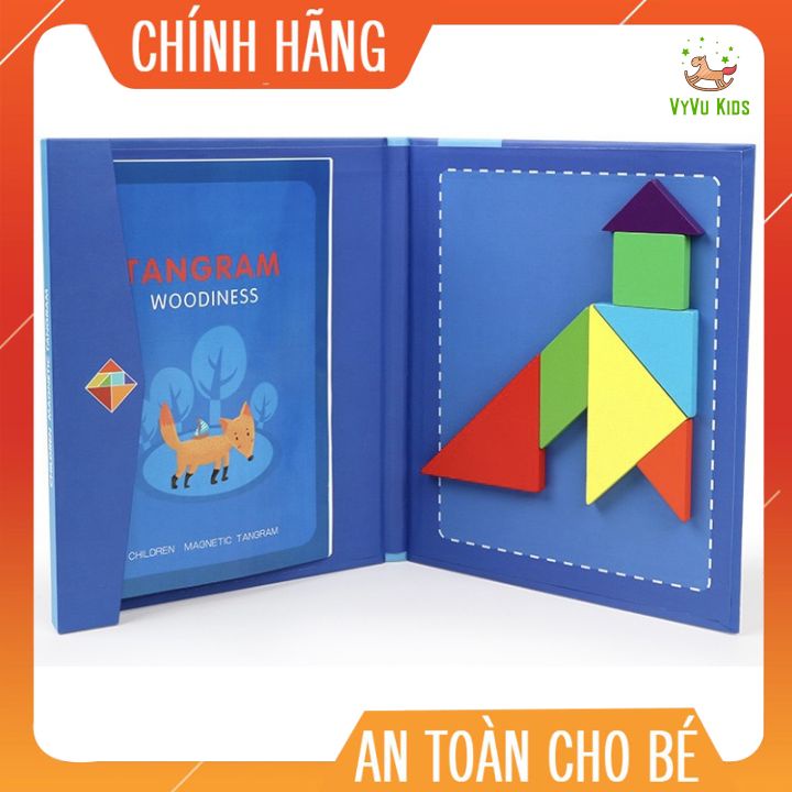 Bộ xếp hình học Tangram bằng gỗ 7 mảnh có nam châm♥️ CHÍNH HÃNG♥️ ĐỒ CHƠI GIÁO DỤC♥️ giúp bé tăng tư duy logic