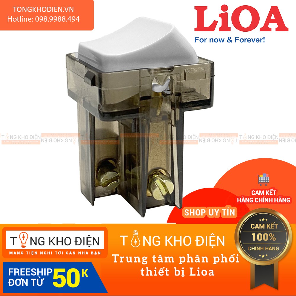 Hạt công tắc vuông 2 chiều LiOA, màu TRẮNG, tiếp điểm ĐỒNG