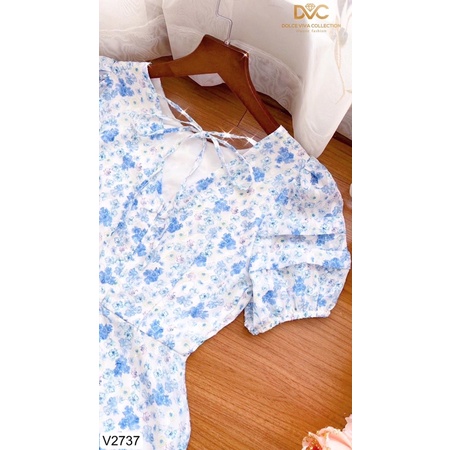 V2737 váy voan hoa xanh