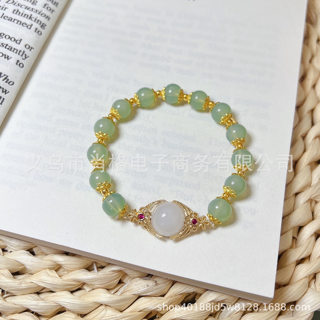 Vòng Tay Chuỗi Hạt Đá Ngọc Bích Nhân Tạo Co Giãn Cho Nữ