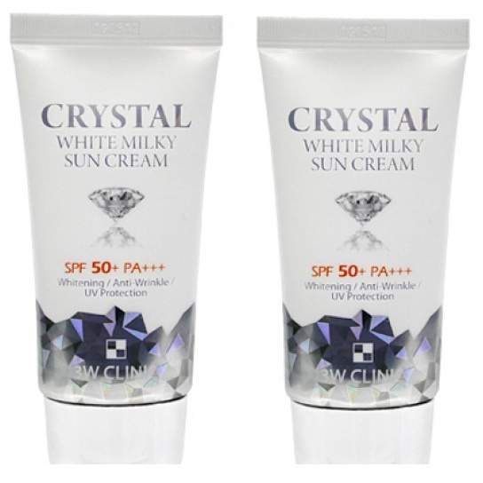 Combo 2 tuýp kem chống nắng trắng da cao cấp dành cho mặt và toàn thân Crystal white milky sun cream 3W CLINIC Hàn 50ml.