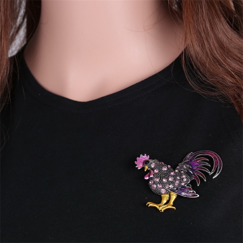 Ghim Cài Áo Hình Gà Trống Đính Đá Nhiều Màu Sắc Phong Cách Âu Mỹ Thời Trang