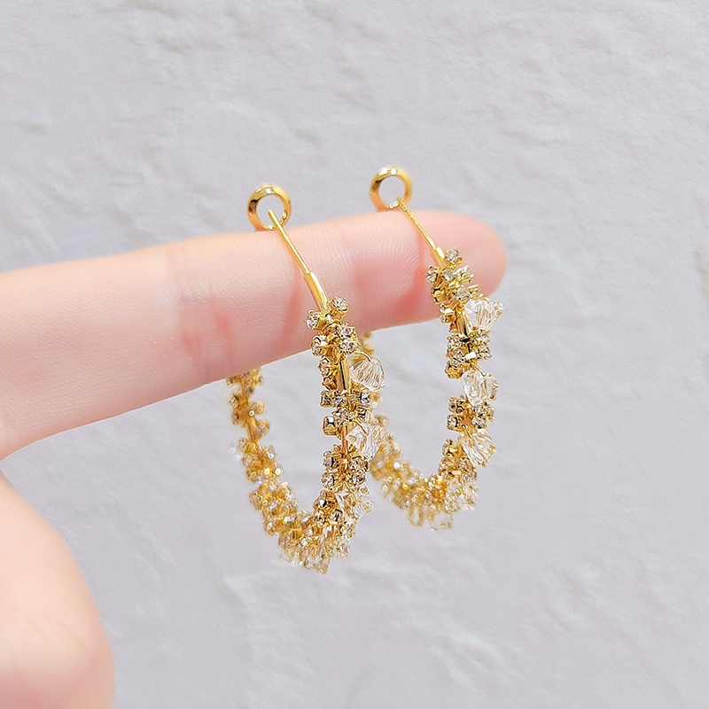 [Jiudolan] Khuyên Tai Tròn Đính Pha Lê Cao Cấp Dành Cho Nữ