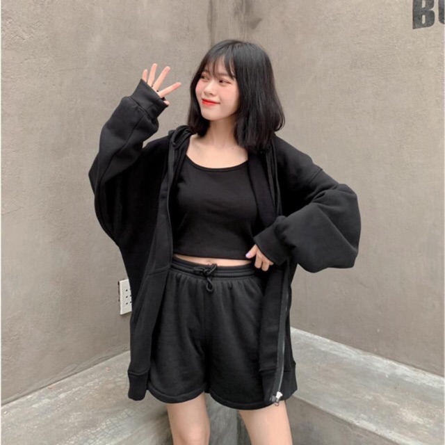Combo 3 Món Hoodie - Croptop - Short thun Ulzzang cotton | BigBuy360 - bigbuy360.vn