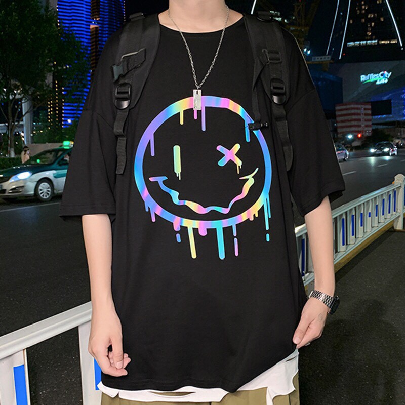 Áo thun tay lỡ unisex form rộng Mặt Cười Phản Quang Ulzzang Wind | BigBuy360 - bigbuy360.vn