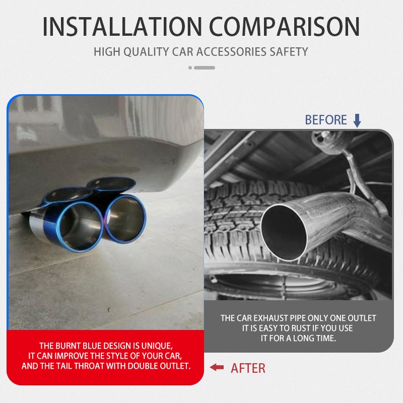 titan xe hơi ống xả kép bộ giảm thanh bằng thép không gỉ phổ quát ống xả xe hơi không thấm nước ống đuôi trang trí phía sau xe Bảo vệ an toàn phụ kiện bên ngoài xe