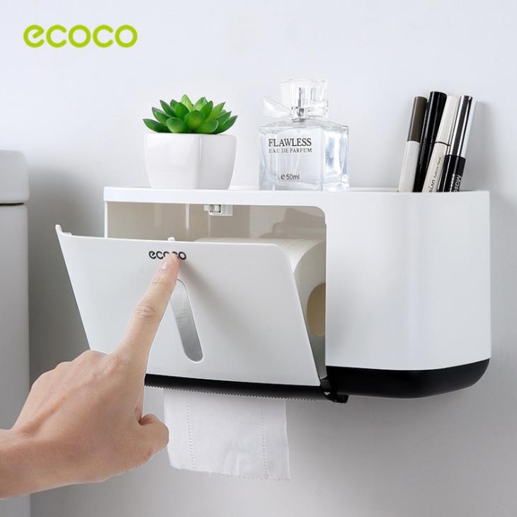 Hộp Kệ Đựng Giấy Vệ Sinh Ecoco Đa Năng 2 Tầng Cao Cấp Có 2 Lỗ Đựng Tiện Dụng