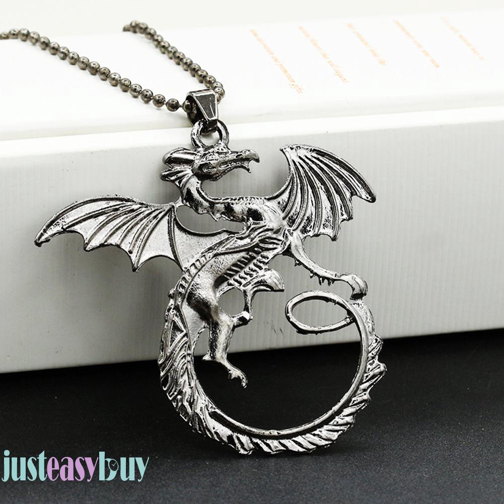  【Ready Stock】Unisex Jewelry Gifts Dragon Pendant Necklace Simple Silver Clavicle Chain 