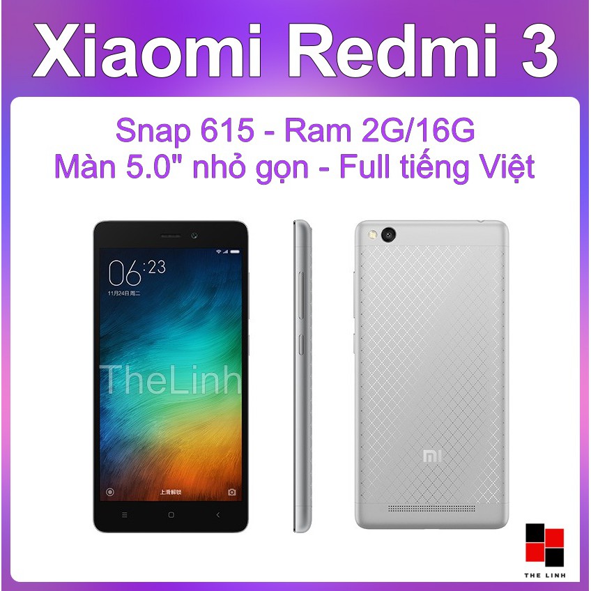 [Mã 1511ELSALE hoàn 7% đơn 300K] Điện thoại Xiaomi Redmi 3 16G có tiếng Việt - Snapdragon 615 Màn 5 inch