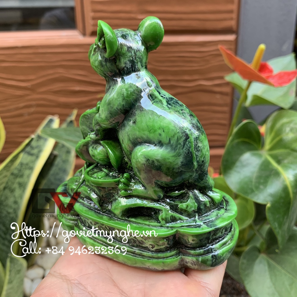 Tượng linh vật phong thủy Chuột tiền giữ tài lộc cho gia chủ - Cao 11cm - Màu xanh lục bích