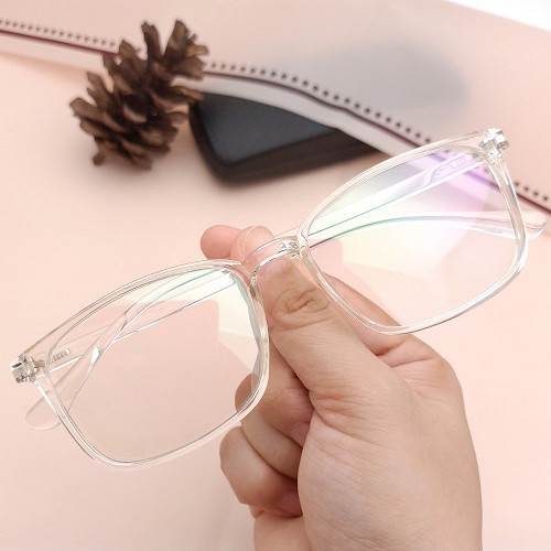 Mắt kính gọng nhựa trong form chữ nhật siêu xinh( kính+ khăn+bao da)